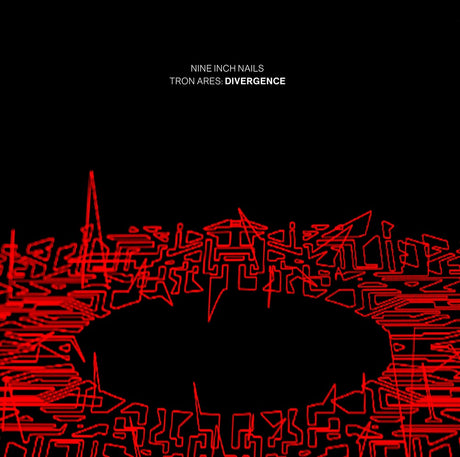 Album cover for Nine Inch Nails' 'Tron Ares: Divergence' with red geometric design on black background