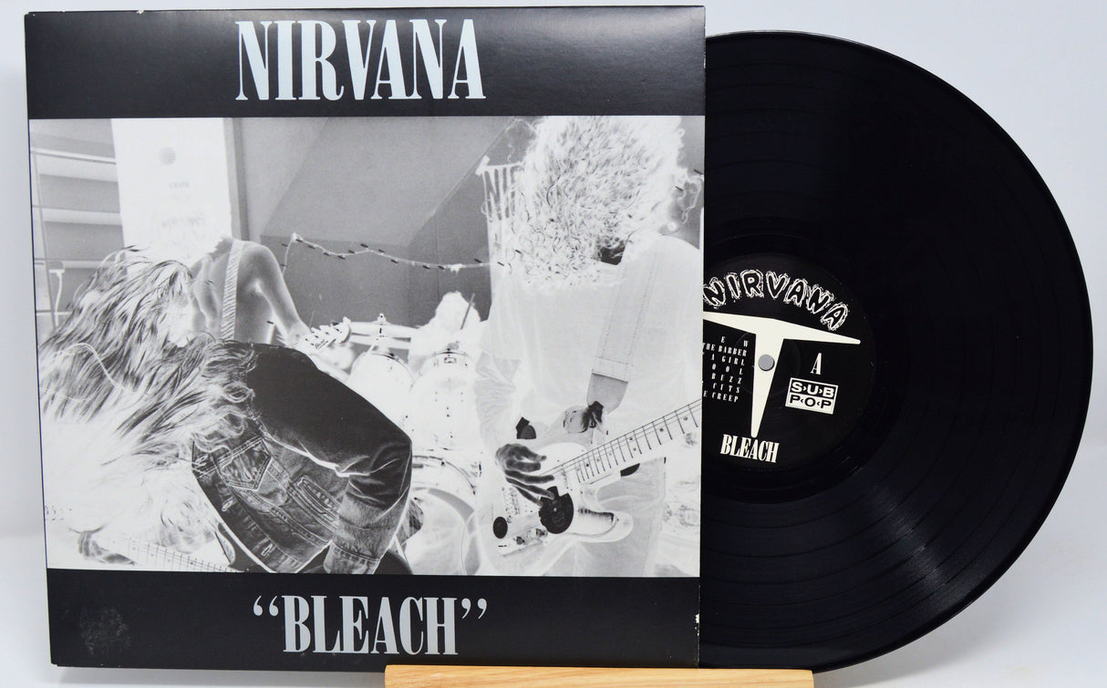 Nirvana Bleach album front cover featuring band photo and vinyl