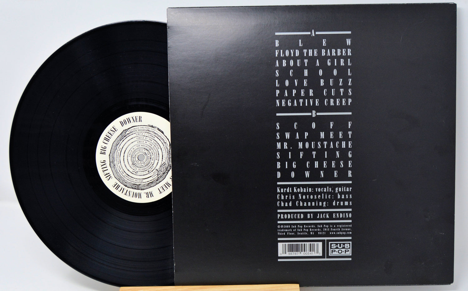 Nirvana Bleach vinyl record with back cover showing tracklist and credits