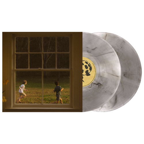 Vinyl record with a window view of two children playing outside