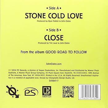 Back cover of a music album with track listings and production credits on a yellow background