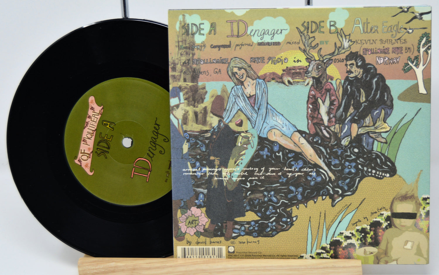 Vinyl record with a colorful cover featuring artistic design and text.