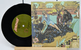 Vinyl record with a colorful cover featuring artistic design and text.