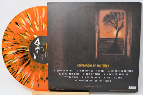 Staind Confessions of the Fallen orange splatter vinyl and back cover with tracklist
