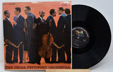 Front cover of Oscar Pettiford Orchestra in Hi-Fi Vol. 2 LP featuring group portrait of the jazz orchestra and vinyl record