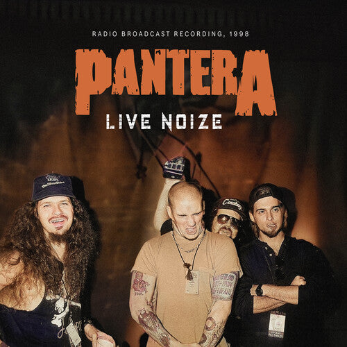 Album cover for Pantera's 'Live Noize' with band members and text on a dark background