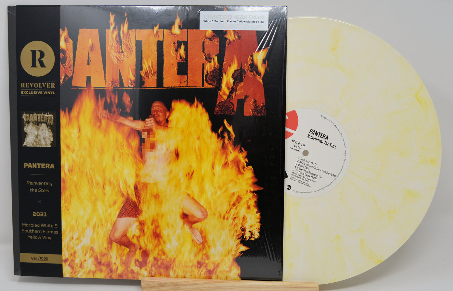 Front cover of Pantera Reinventing The Steel exclusive marbled vinyl showing album art and limited edition badge.