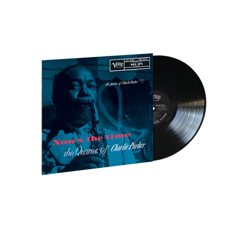 A vinyl record titled 'Now's The Time: The Genius Of Charlie Parker #3' with a portrait of Charlie Parker on the cover.