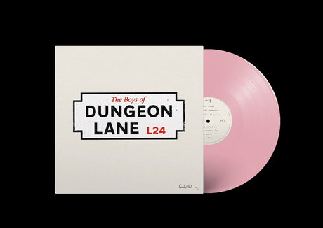 Paul McCartney vinyl record with pink disc and white cover featuring 'Dungeon Lane' text on a white background