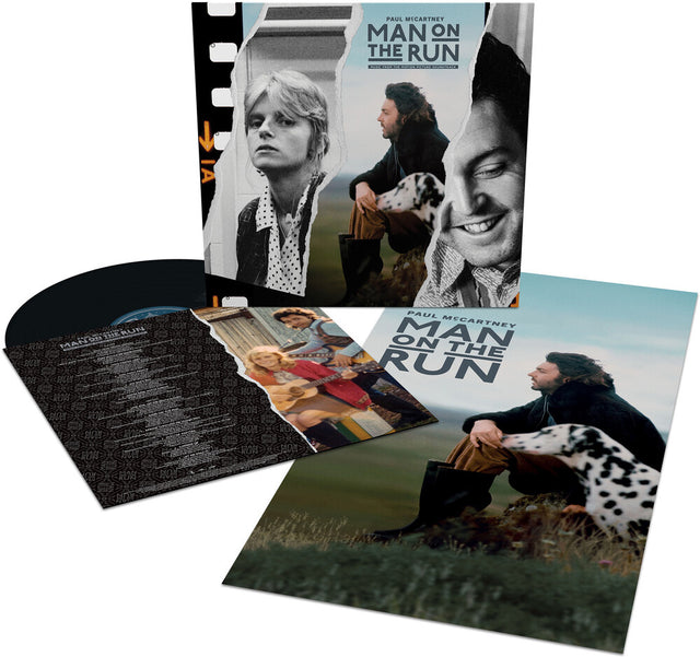 Vinyl record set with 'Man on the Run' album cover featuring a man and a dog.