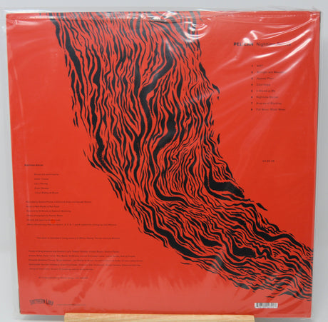 Back cover of Pelican Nighttime Stories vinyl LP featuring red and black abstract art and tracklist