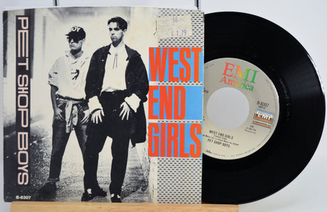 Pet Shop Boys Vinyl record with 'West End Girls' picture sleeve featuring two men and EMI branding.