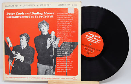 Front and back of Peter Cook and Dudley Moore Cordially Invite You To Go To Hell! limited edition collector's vinyl record
