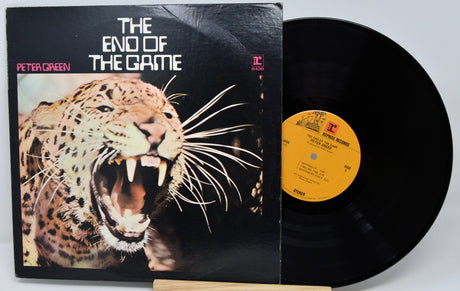 Vinyl record with a roaring leopard on the cover, titled 'The End of the Game' by Peter Green.