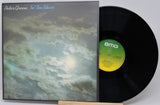 Peter Green - In The Skies vinyl record LP with the album cover standing next to the black vinyl disc on a small wooden easel against a light gray background.