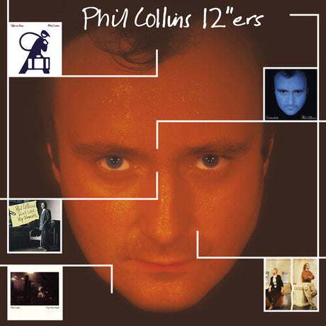 Phil Collins 12ers album cover featuring Phil Collins' face surrounded by artwork from his solo albums