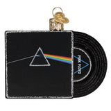 Pink Floyd Dark Side of the Moon record ornament hanging on a Christmas tree