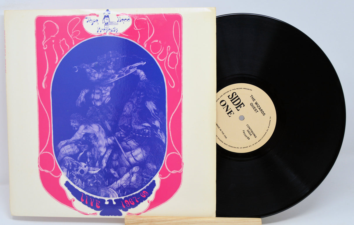 Pink Floyd Live 1967-69 vintage vinyl record and album cover with blue and pink psychedelic artwork