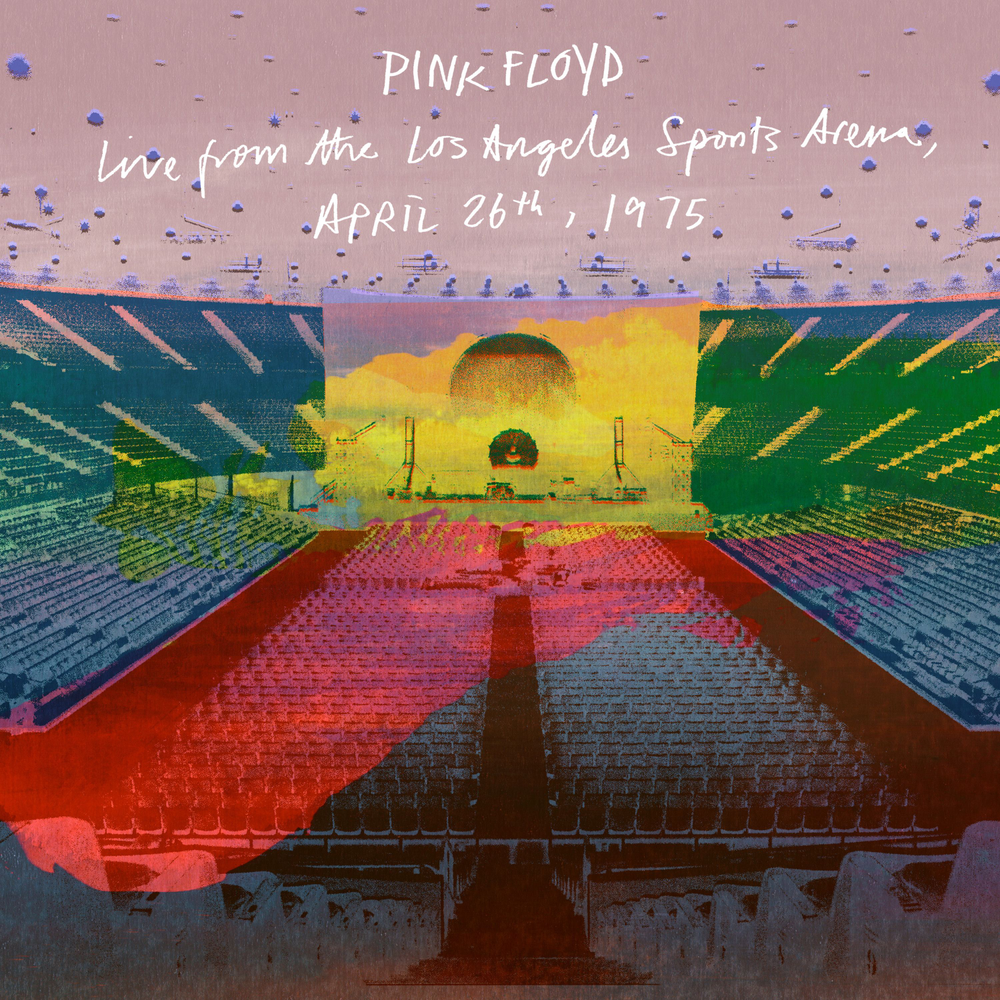 Album cover of Pink Floyd's 'Live from the Los Angeles Sports Arena' with colorful design and text.