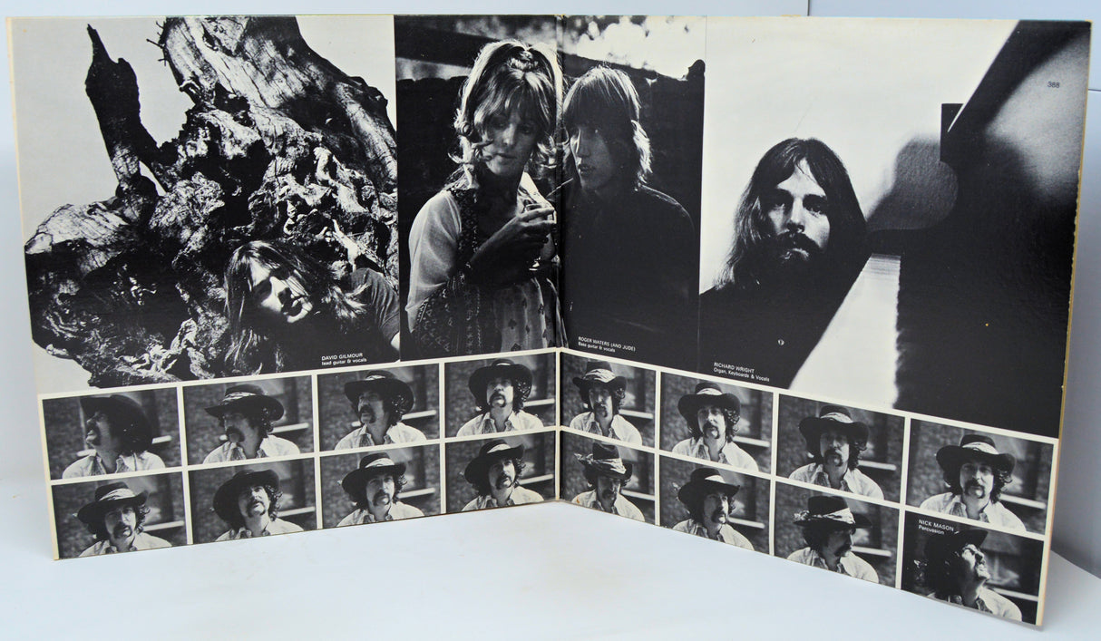 Black and white album cover with a person and multiple smaller images of people.