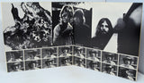 Black and white album cover with a person and multiple smaller images of people.
