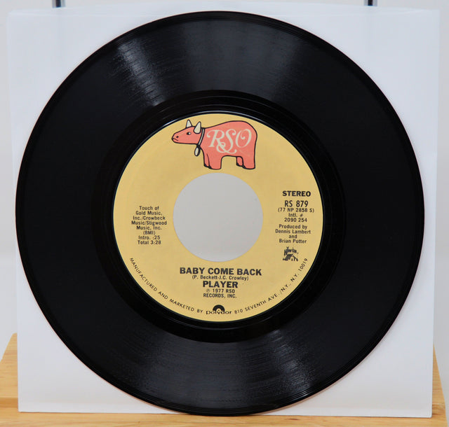 Side B of Player's 1977 RSO Records 45 rpm vinyl featuring hit song 'Baby Come Back'