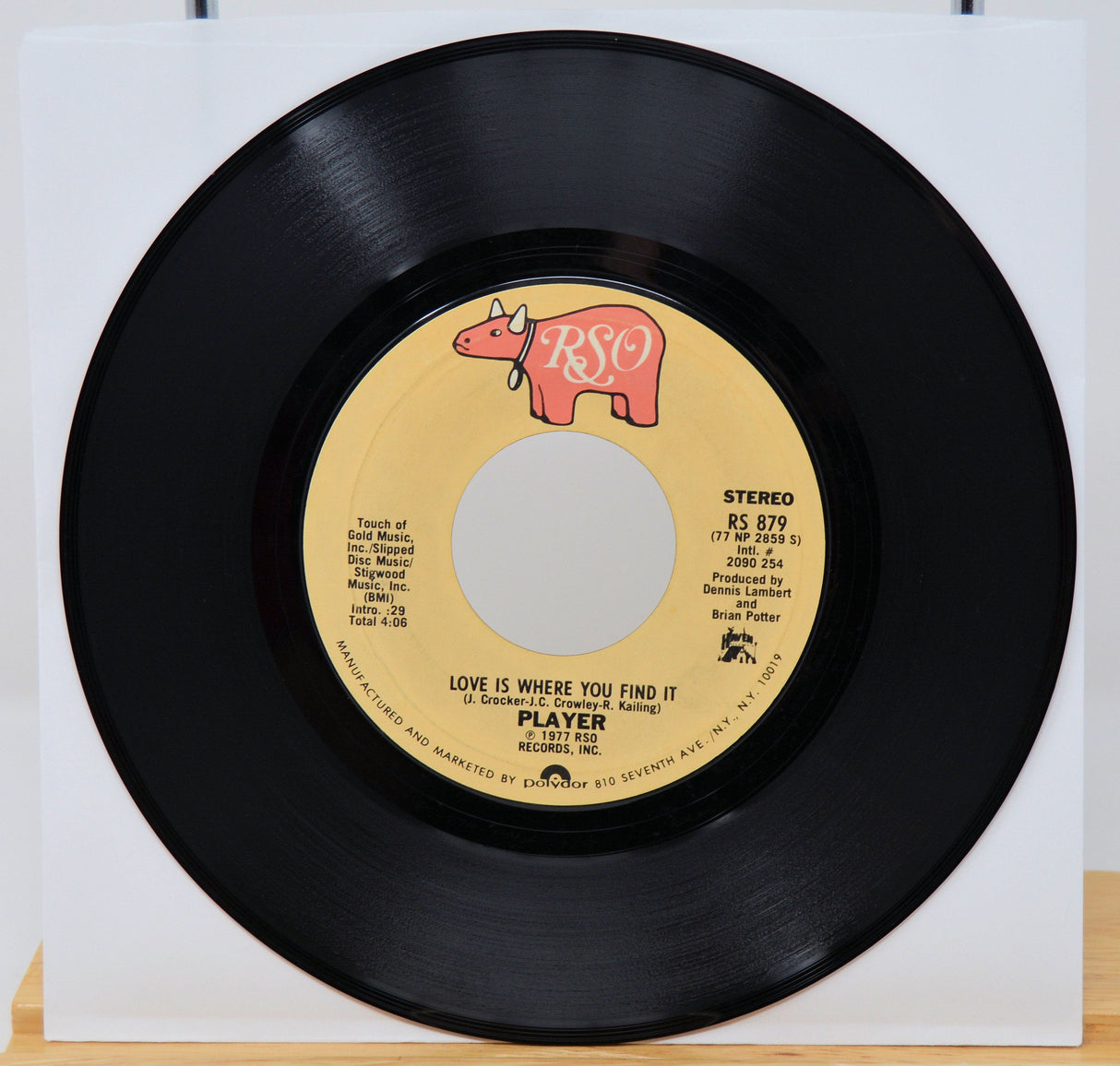 Side A of Player's 1977 RSO Records 45 rpm vinyl featuring 'Love Is Where You Find It'
