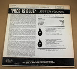 Back cover of 'Pres Is Blue' Lester Young LP showing liner notes and track info