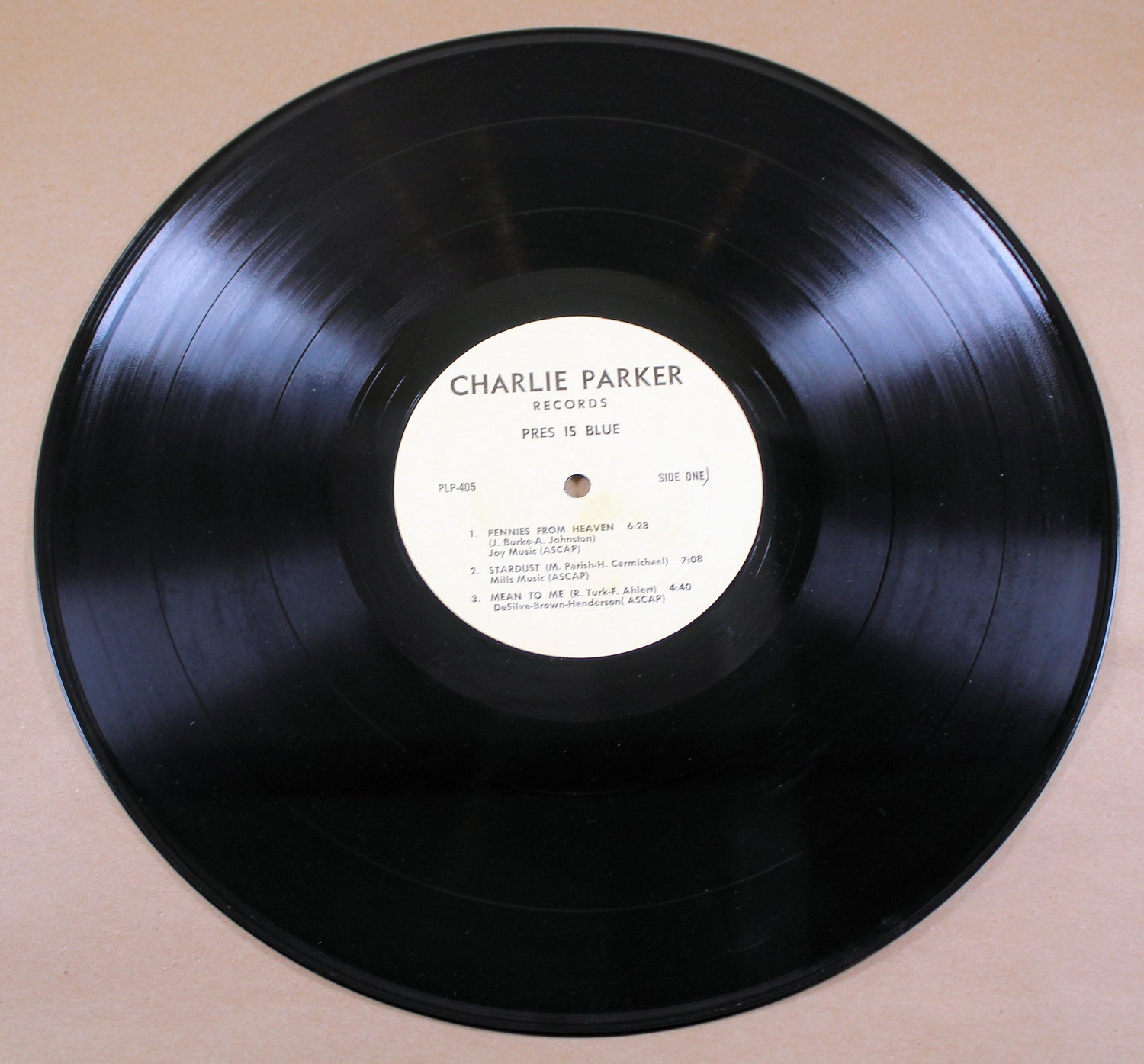 Charlie Parker Records 'Pres Is Blue' vinyl record with tracklist