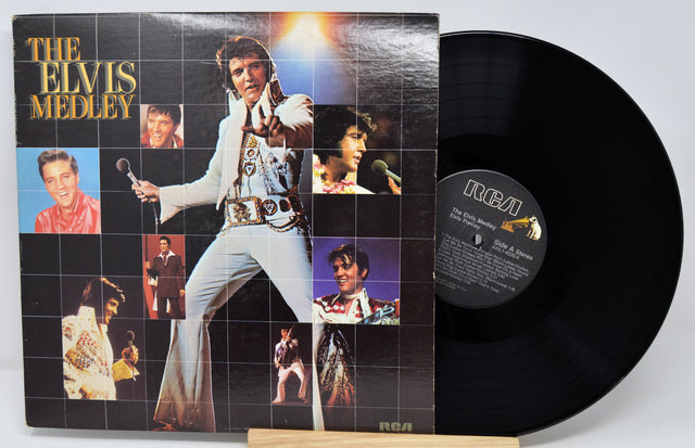 Vinyl record with cover featuring images of Elvis Presley and 'The Elvis Medley' text.