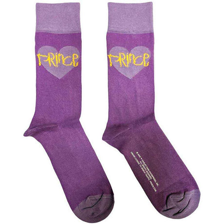 Purple socks with 'Prince' logo on a white background