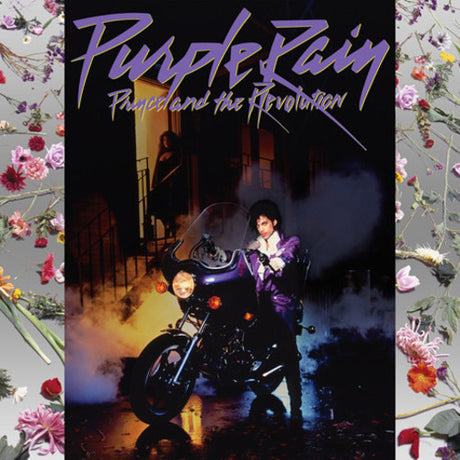 Prince on a motorcycle on the album cover for Purple Rain
