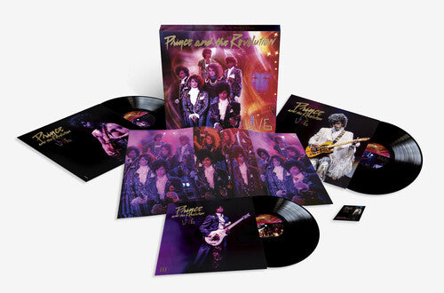 Prince and the Revolution Live vinyl box set with records, cover, and inserts on display
