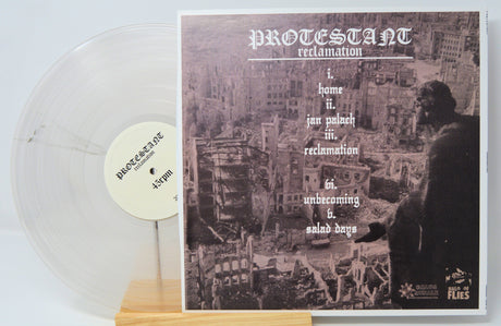 Protestant Reclamation LP clear vinyl with tracklist cover art on display