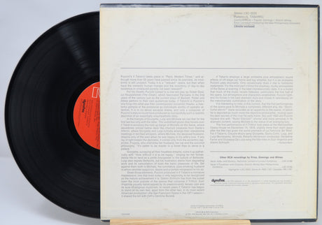 Back cover and vinyl record of Puccini Il Tabarro RCA Red Seal showing album notes and label