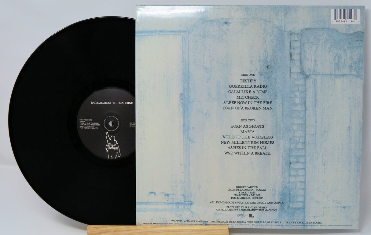 Back cover and vinyl record of Rage Against the Machine's The Battle of Los Angeles album, tracklist visible