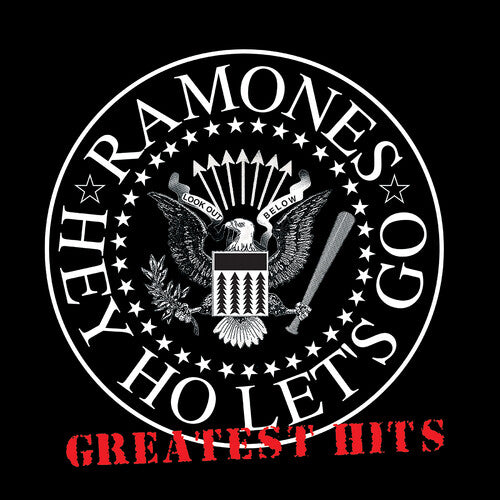 Vinyl record with 'Hey Ho Let's Go Greatest Hits' cover featuring Ramones logo