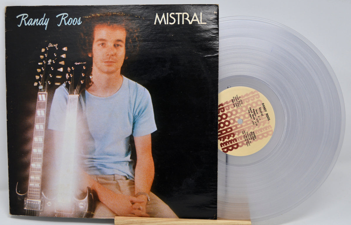 Randy Rosas - Mistral vinyl record LP with the album cover in front and a translucent clear vinyl record partially visible behind it.