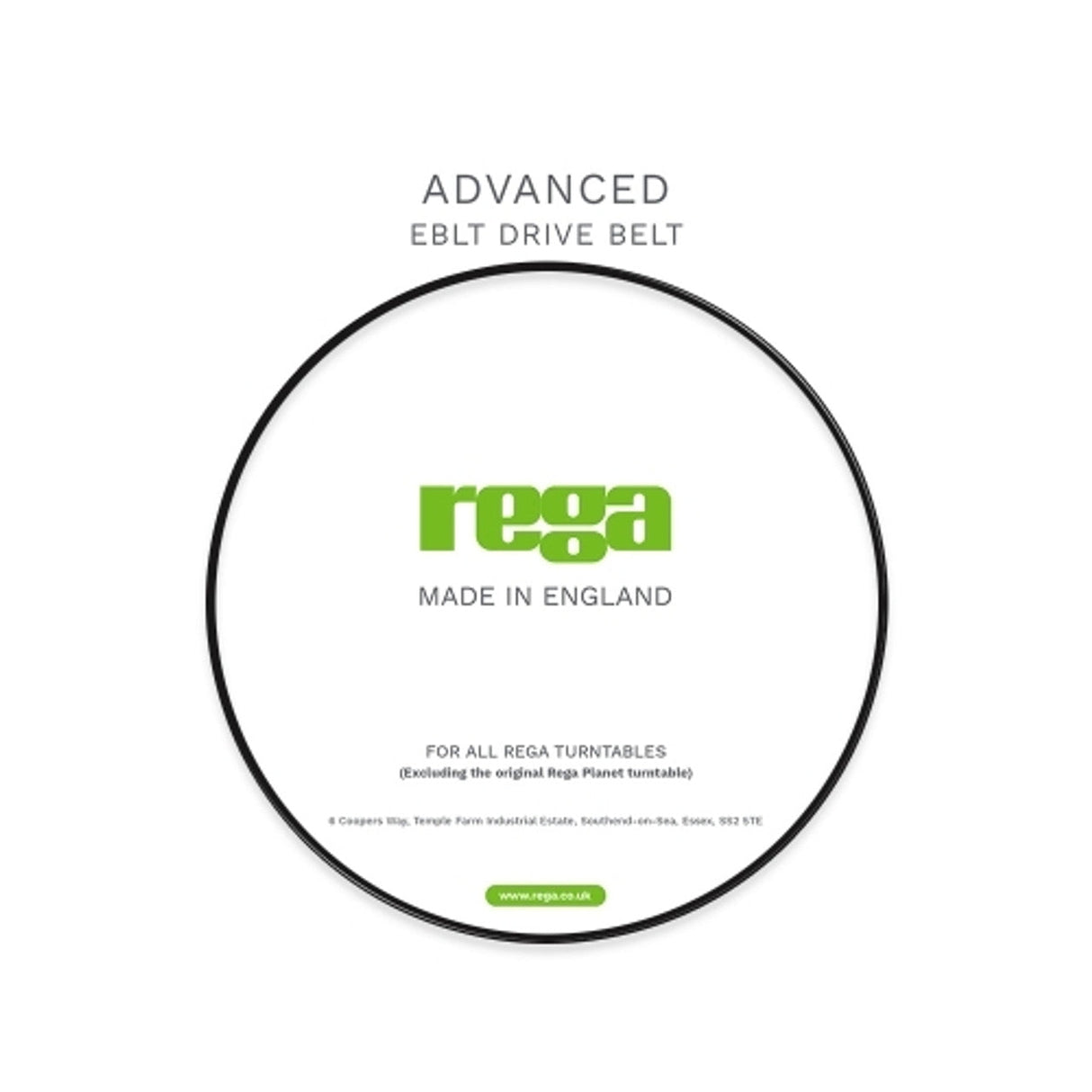 Rega Advanced EBLT Drive Belt with packaging, suitable for all Rega turntables