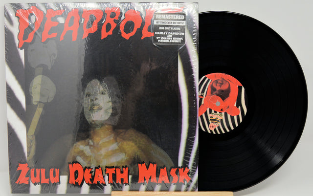 Front cover of Deadbolt Zulu Death Mask remastered vinyl LP with bold red text