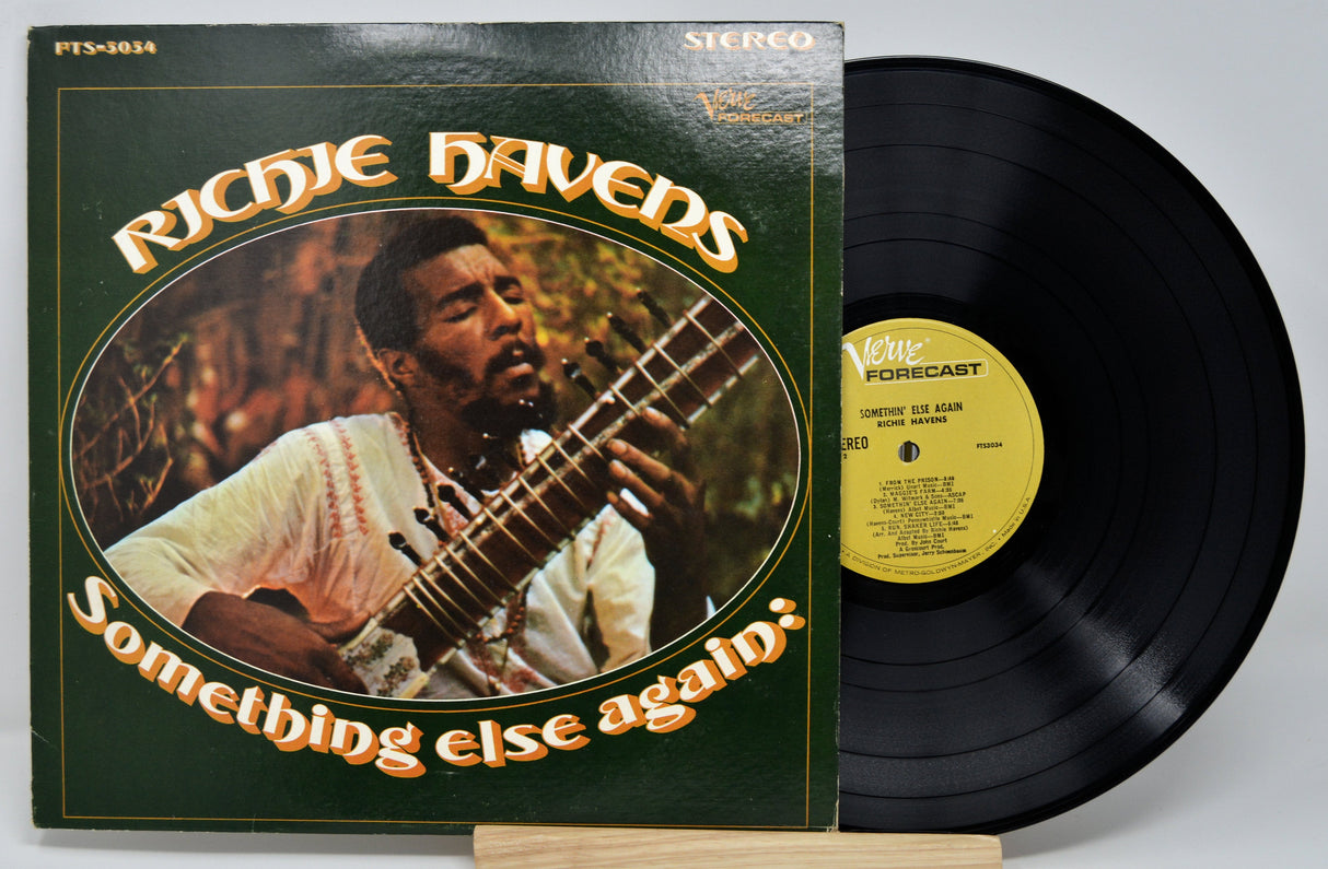 Front cover and record of Richie Havens' Somethin' Else Again album, featuring artistic portrait