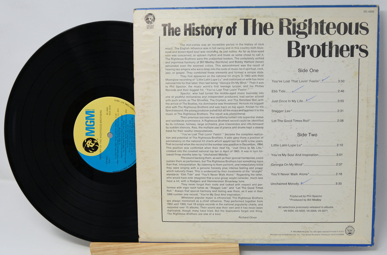 Vinyl record with 'The History of The Righteous Brothers' on the cover