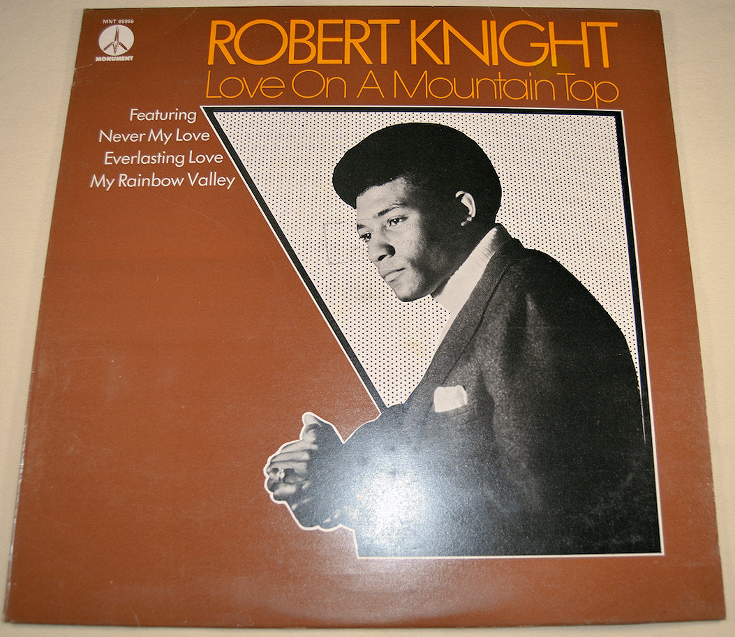 Front cover of Robert Knight 'Love On A Mountain Top' LP with artist portrait and album title