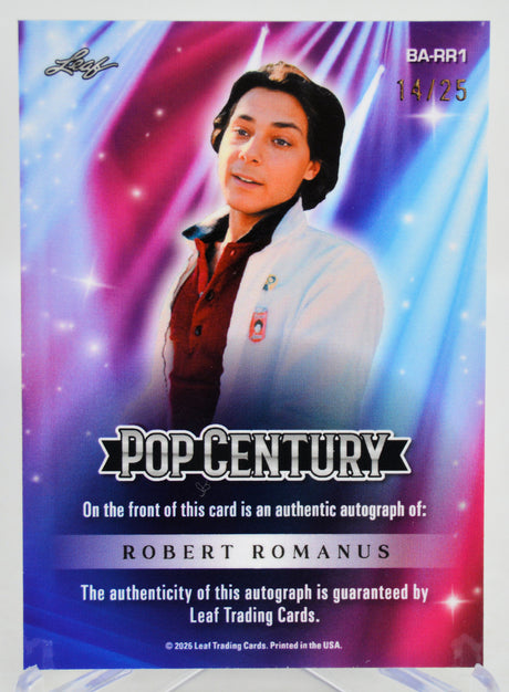 Trading card featuring a person with a colorful background and text about authenticity and branding.