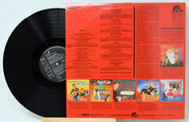 Back cover and vinyl record of Rockin' Rollin' High School Vol. 3 displaying tracklist and artist details