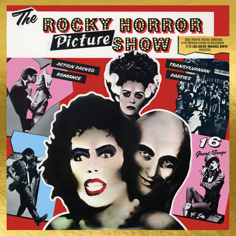 Front cover artwork for the Rocky Horror Picture Show soundtrack showcasing main characters and retro design