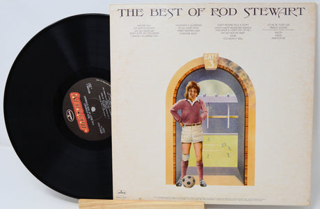 Vinyl record with its cover featuring Rod Stewart on a light gray background