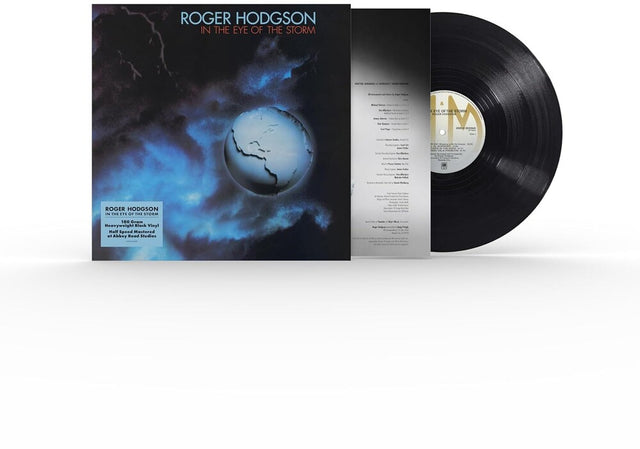 Roger Hodgson 'In the Eye of the Storm' vinyl record album with the outer cover, inner sleeve, and black record partially visible on a clean white background.