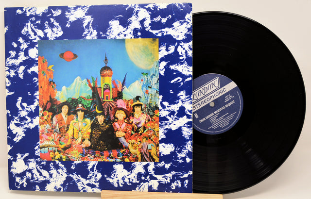 Vinyl record with colorful cover featuring people and a castle, on a white background.
