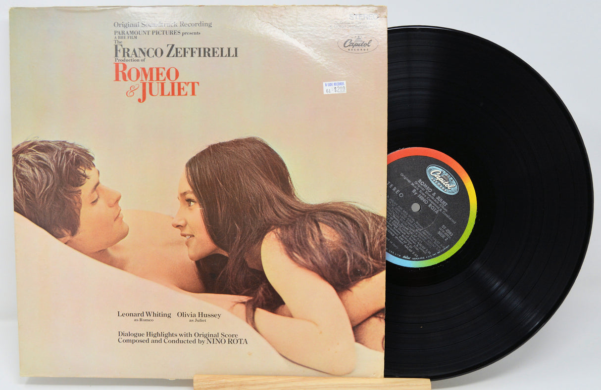 Vinyl record with cover featuring 'Romeo & Juliet' by Franco Zeffirelli on a white background